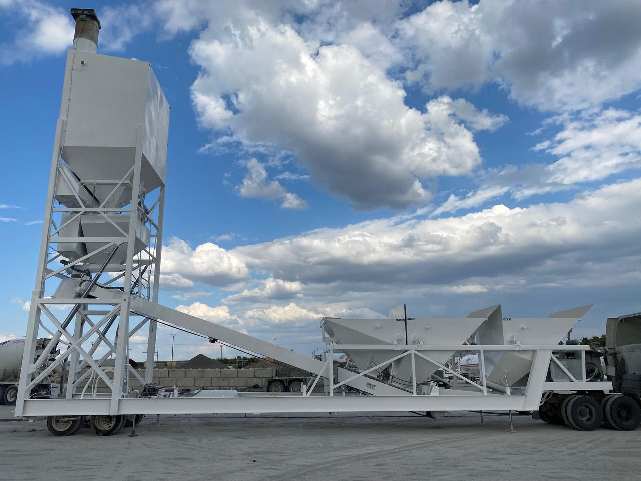 2017 Cemco model 275 3D mobile concrete plant with bins, conveyor, and silo for sale