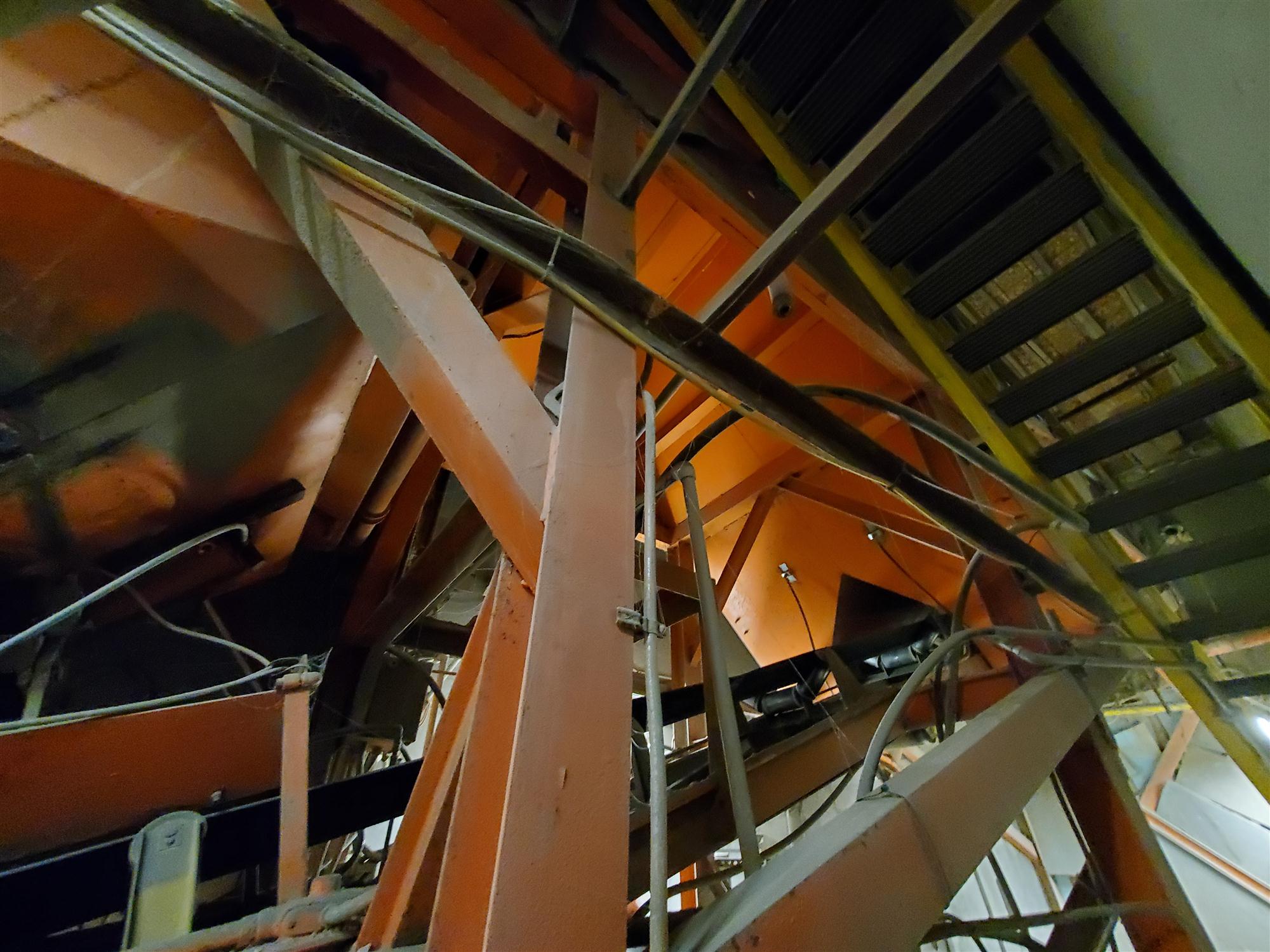 orange beams and steel, stairway
